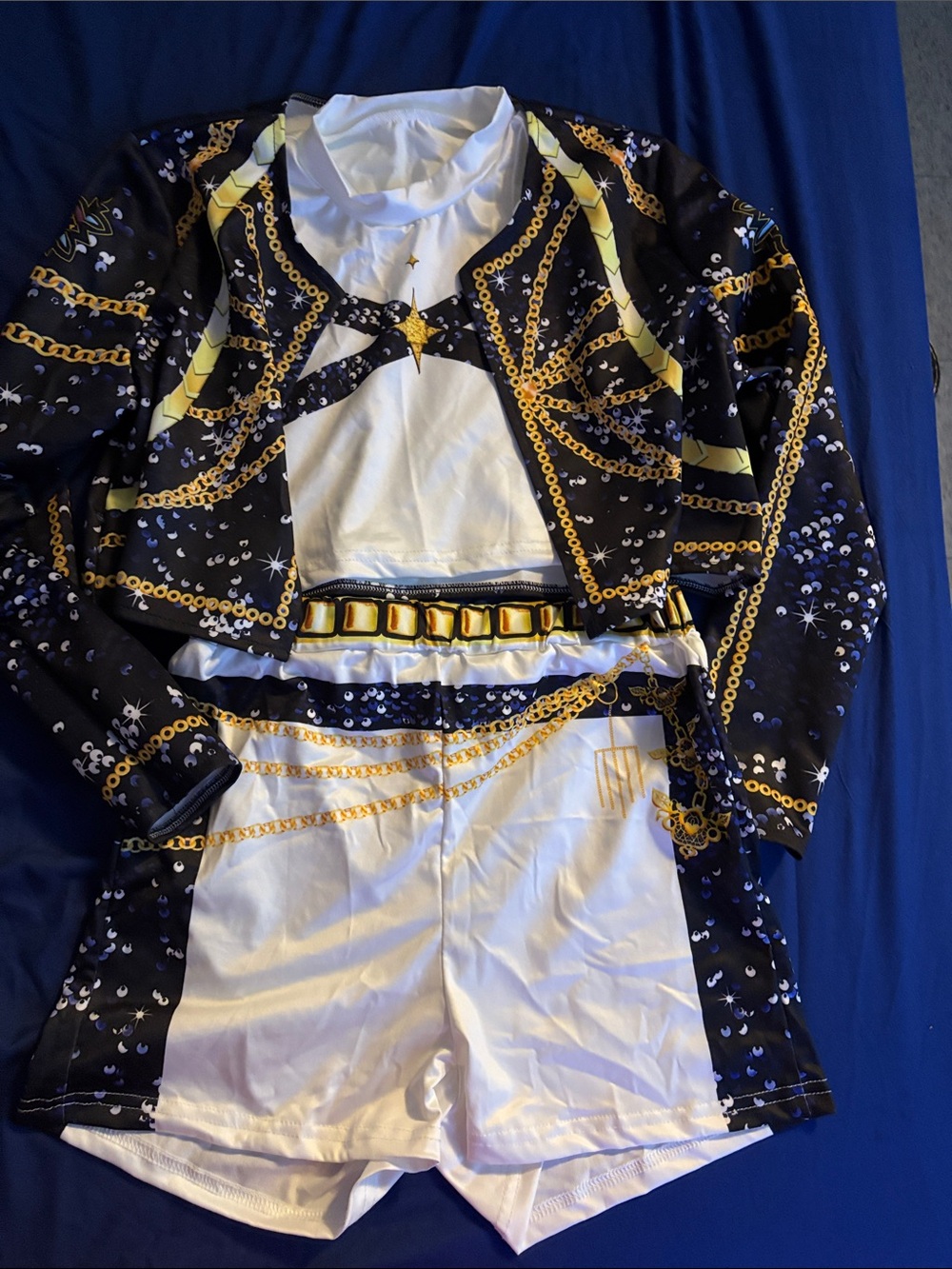 KPOP RUMII 3pc Kids Black White and Gold Chain Superhero Costume Set